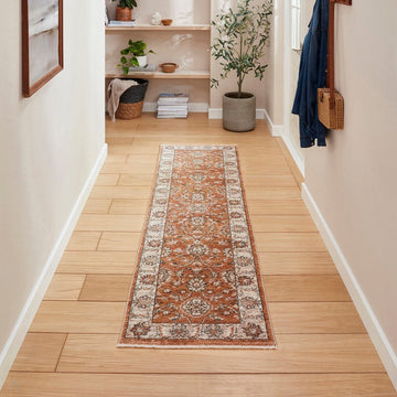 Vintage 35027 Traditional Distressed Koum Floral Vine Border Soft-Touch Terracotta/Beige/Cream/Blue Runner-Think Rugs-Rug Love - The Most Loved Rug Store